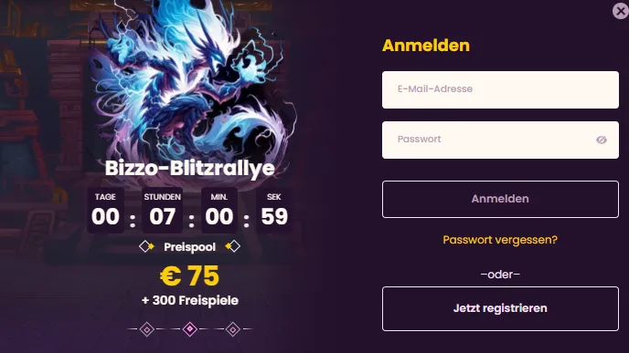 bizzo casino login